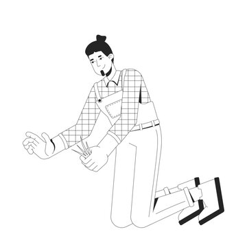 gardener kneeling, black and white, working clip art preview