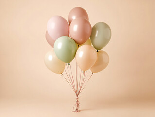 Fototapeta premium colored balloons in pastel matte tones on a muted background 