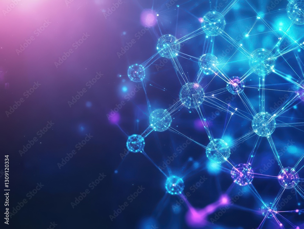Poster vibrant blue and pink background featuring an intricate network of interconnected lines creating a d
