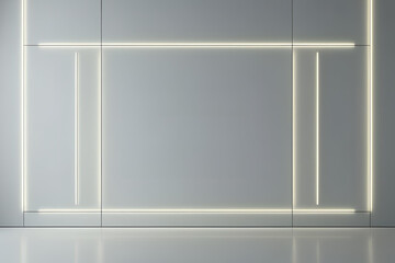 Geometric Abstraction: A modern space is defined by a minimalist composition, showcasing clean lines and soft illumination, where light dances on the sleek, reflective surfaces.