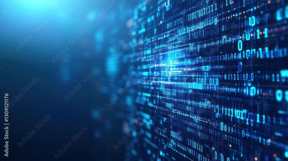 Fototapete dark background with streams of binary code flowing continuously creating a futuristic and technolog