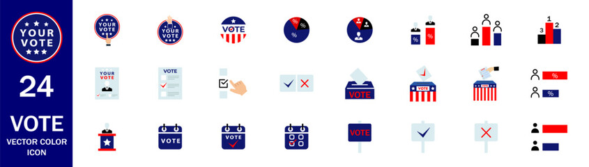 Elections and voting color icons set. Concept of democracy, voting, politics. Voting icons set