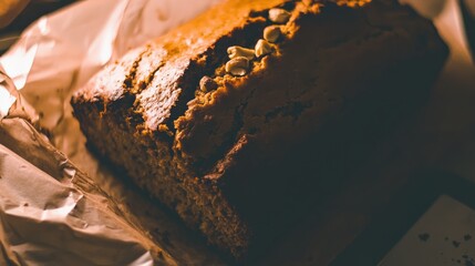 Fototapeta premium Warm Whole Loaf of Banana Bread with Nuts Isolated on a Table