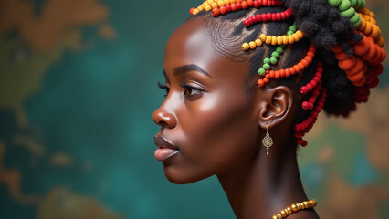 Naklejka premium african woman vibrant multicolored hair intricate head