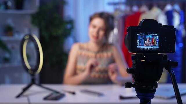 Young Influencer Shares Expert Fashion and Beauty Insights in a Modern Studio Setup