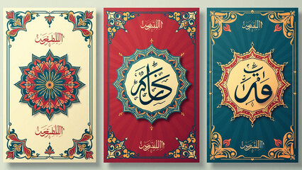 arabic calligraphy islamic greeting cards features intricate designs geometric patterns beautiful vector