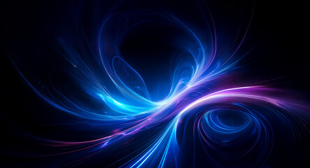 Obraz premium Abstract background featuring dynamic swirling lines of vibrant blue and purple hues against a dark backdrop, creating a sense of energy and flow.