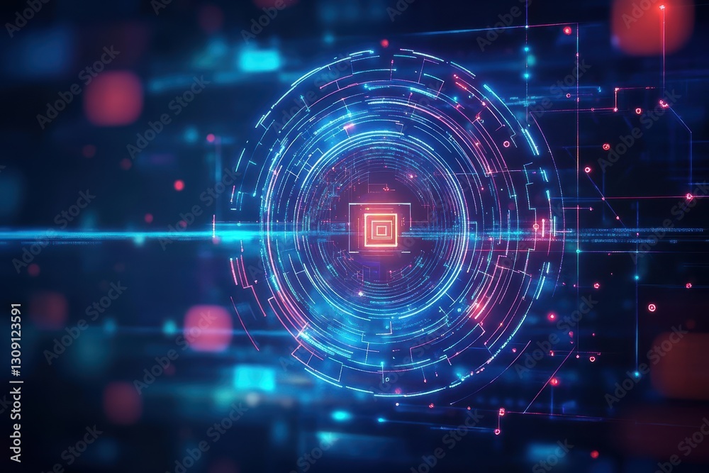 Poster futuristic background featuring vibrant neon lights in a circular pattern creating a dynamic energet