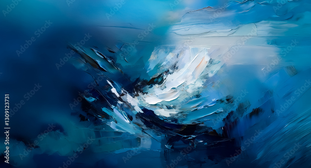 Fototapete Abstract background with swirling brushstrokes of deep blue and white.  The texture creates a dynamic and artistic visual with light and dark shades blending together.