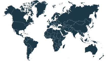 World map. Black modern vector map. Silhouette map