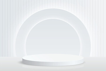 Abstract 3D shape podium on studio background. Display pedestal mockup minimal scene empty stage for presentation product cosmetic, stand, showcase, exhibition, fashion stage, mockup display. Vector
