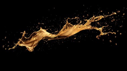 Fototapeta premium A Captivating Moment of Liquid Gold Frozen in Time: A High-Speed Photographic Study of a Dynamic Splash Against a Stark Black Backdrop