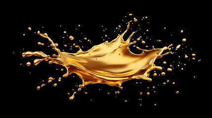A Captivating Moment of Liquid Gold Frozen in Time: A High-Speed Photographic Study of a Dynamic Splash Against a Stark Black Backdrop