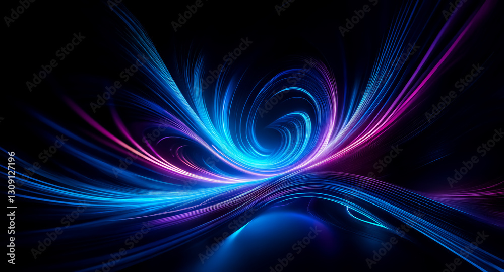 Leinwandbilder Abstract background featuring swirling trails of vibrant blue and pink light against a dark backdrop, creating a dynamic and luminous design.