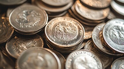 Gleaming silver coins form an elegant circle, their faces artfully divided: tops to the left, bottoms to the right, creating a mesmerizing visual harmony