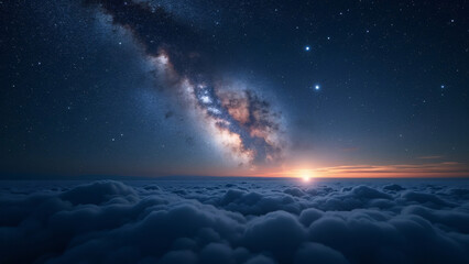 Fototapeta premium The view is in space and astronauts along with the stars in the Milky Way. 