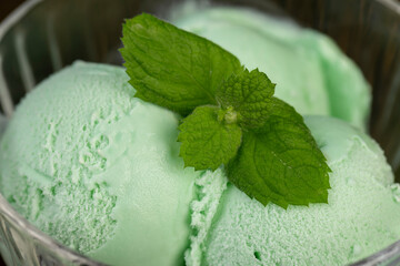 delicious green cold ice cream with mint flavor and smell