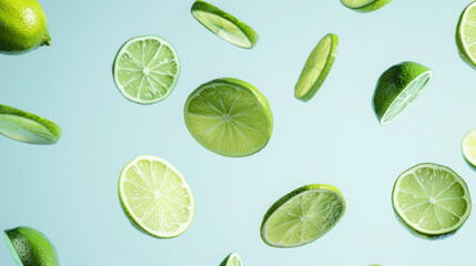 lime slices on blue background
