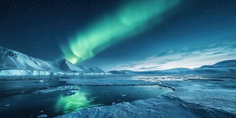 Fototapeta premium A pristine Arctic landscape of endless ice and snow, the aurora dancing in the night sky above the frozen expanse