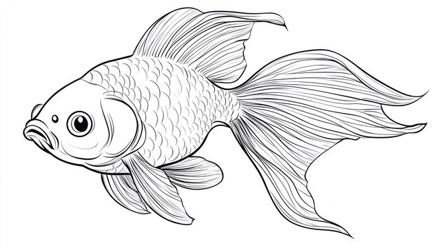 Ornate goldfish profile, line art illustration