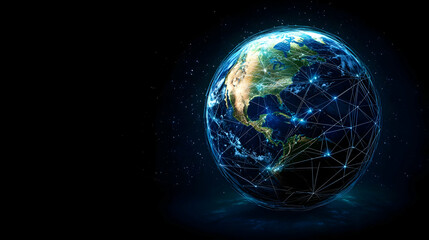 Obraz premium Digital Globe Depicting Global Network Connections and Information Flow in Space