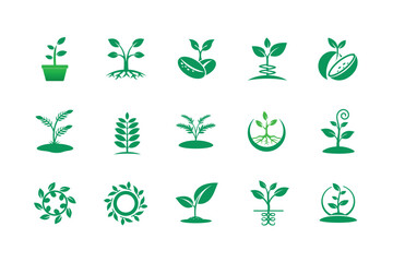 Green Growth  nature logo illustration set on white background.