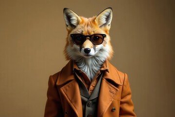 Stylish Fox in Autumn Coat and Sunglasses A Portrait of Urban Wildlife