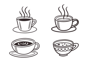 set coffee cup doodle icon