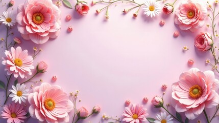 Pink Floral Frame Delicate blossoms and buds arranged in a lovely border, ideal for springtime greetings or feminine designs.