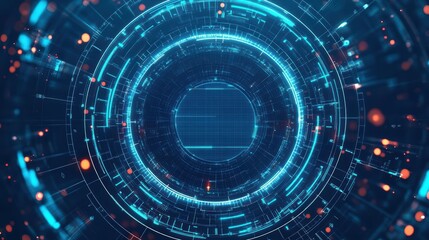 Obraz premium Futuristic Glowing Blue Circle Surrounded by Radiant Lights Creating an Ethereal and Modern Visual Experience with a Sense of Mystery and Innovation