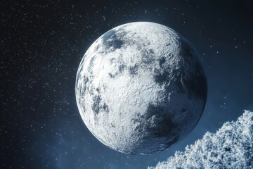 Naklejka premium Bright celestial body shines above a starry night sky over a tranquil landscape