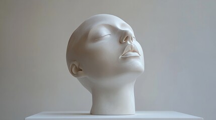 A smooth ceramic sculpture head with a minimalist design, displayed on a clean white background for a simple and elegant presentation 