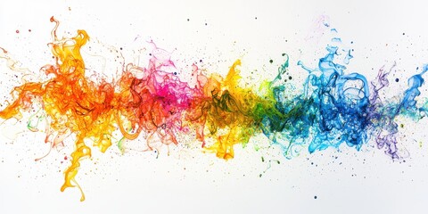 Fototapeta premium Chaotic and expressive color splashes, glowing against a pure white background