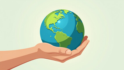 save planet hand holding earth cartoon illustration poster banner