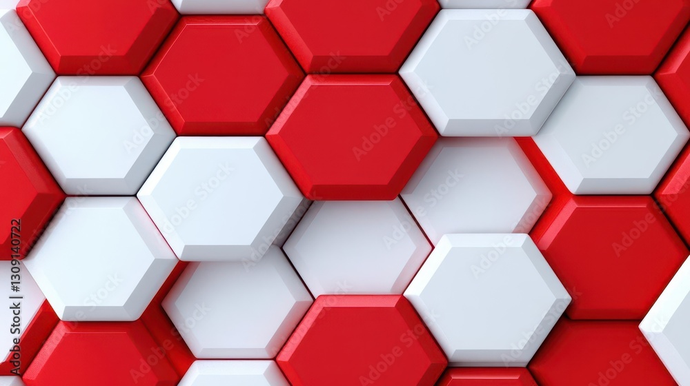 Poster 3D render of an abstract background with red and white hexagons