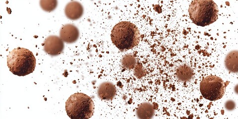 Fototapeta premium Chocolate truffles dusted with cocoa powder floating on a white background