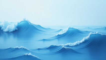 soft blue painting features abstract ocean waves moving dreamy style subtle gradient