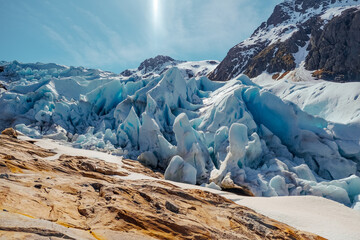 This breathtaking Majestic Glacial Landscape features a stunning blend of Ice and Rocky Terrain