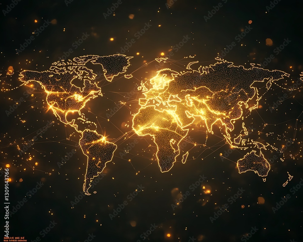 Poster connected world map with floating user icons and glowing digital connections, symbolizing realtime c