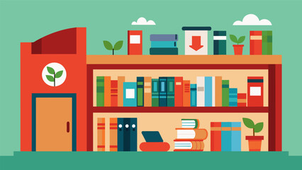 Obraz premium A large section of the store is devoted to secondhand books promoting the idea of reuse and reducing paper waste.. Vector illustration