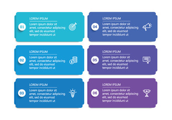 Business infographic vector design template with 6 options, steps or processes. Can be used for workflow layout, diagram, annual report, web design	
