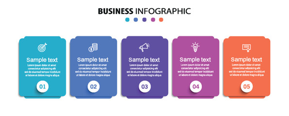 Business infographic template with 5 options or steps. Can be used for workflow layout, diagram, annual report, web design