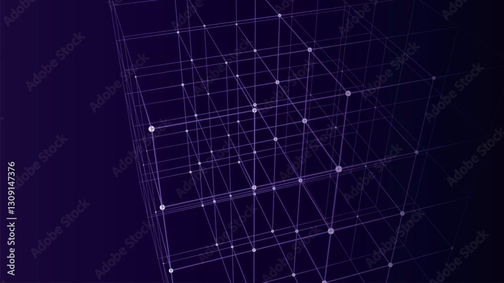 Aufkleber abstract wireframe cube. network connection structure. digital blockchain concept. futuristic blue b