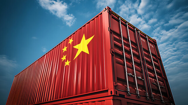Contenedor de trasporte de mercanc&iacute;as con los colores de la bandera de china