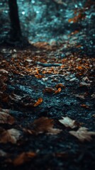 A tranquil forest path lined with fallen leaves. The muted colors create an atmosphere of peace and solitude. Nature invites exploration and reflection. Generative AI