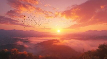 Fototapeta premium A Beautiful Sunrise Over a Scenic Place 