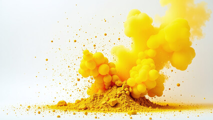 yellow paint explodes stark white background amidst industrial chaos festival