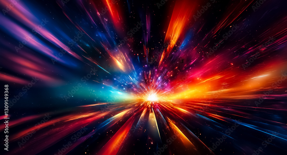 Leinwandbilder a dynamic abstract image featuring vibrant light rays bursting from a central point. streaks of red,