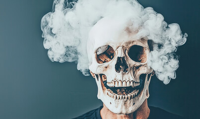 Exploring the Intersection of Mortality and Creativity: A Skull Surrounded by Ethereal Smoke