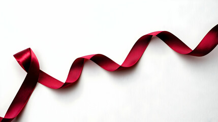 Elegant Crimson Red Satin Ribbon Isolated on White Textured Background